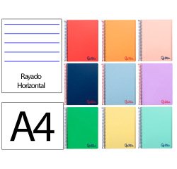 Cuaderno espiral liderpapel a4 micro wonder tapa plastico 120h 90gr horizontal 5 bandas 4 taladros colores