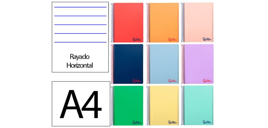 Cuaderno espiral liderpapel a4 micro wonder tapa plastico 120h 90gr horizontal 5 bandas 4 taladros colores