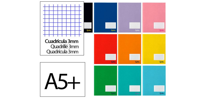 Libreta liderpapel smart a5 plus 32 hojas 75gr cuadro 3mm con margen colores surtidos