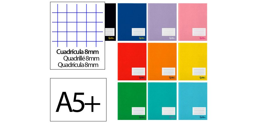 Libreta liderpapel smart a5 plus 32 hojas 75gr cuadro 8mm con margen colores surtido