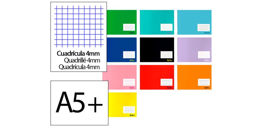 Libreta liderpapel smart a5 plus 32h 75gr apaisado cuadro 4 mm con margen colores surtidos