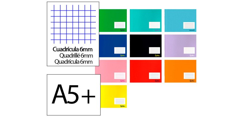 Libreta liderpapel smart a5 plus apaisado 32 hojas 75gr cuadro 6 mm con margen colores surtidos