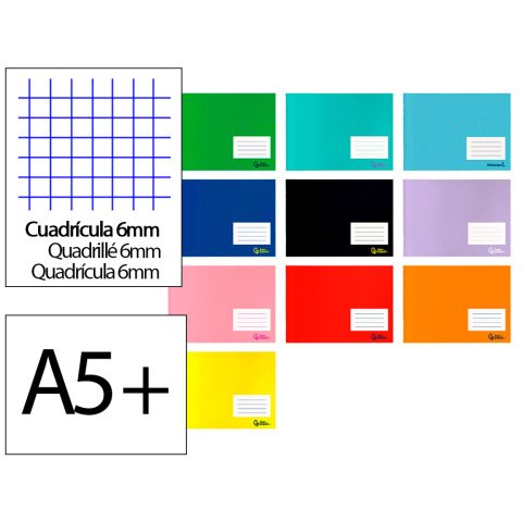 Libreta liderpapel smart a5 plus apaisado 32 hojas 75gr cuadro 6 mm con margen colores surtidos