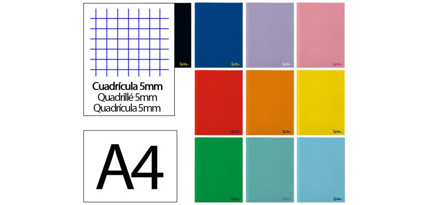 Libreta liderpapel smart a4 48 hojas 75gr cuadro 5mm con margen colores surtidos