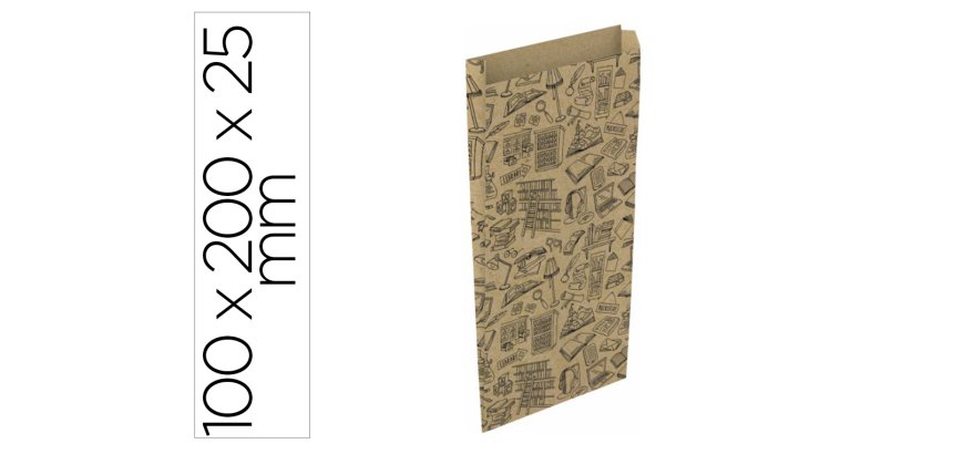 Sobre papel basika kraft reciclado con fuelle estampado libreria tamaño xxs 100x200 mm paquete de 25 unidades