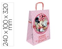 Bolsa para regalo basika papel celulosa 90 g minnie con asa retorcida tamaño s 240x100x320mm