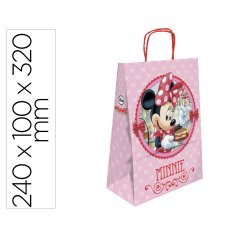 Bolsa para regalo basika papel celulosa 90 gr minnie con asa retorcida tamaño s 240x100x320mm