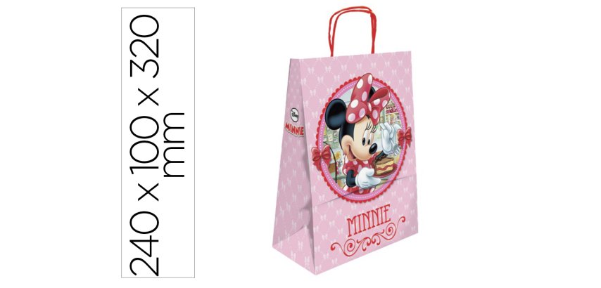 Bolsa para regalo basika papel celulosa 90 g minnie con asa retorcida tamaño s 240x100x320mm