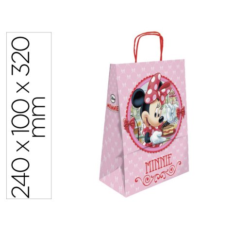 Bolsa para regalo basika papel celulosa 90 g minnie con asa retorcida tamaño s 240x100x320mm