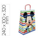Bolsa para regalo basika papel celulosa 90 g mickey con asa retorcida tamaño s 240x100x320mm