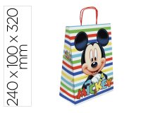Bolsa para regalo basika papel celulosa 90 g mickey con asa retorcida tamaño s 240x100x320mm