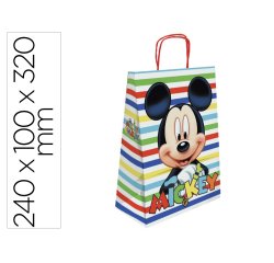 Bolsa para regalo basika papel celulosa 90 gr mickey con asa retorcida tamaño s 240x100x320mm
