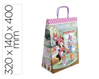 Bolsa para regalo basika papel celulosa 90 g minnie con asa retorcida tamaño l 320x140x400 mm