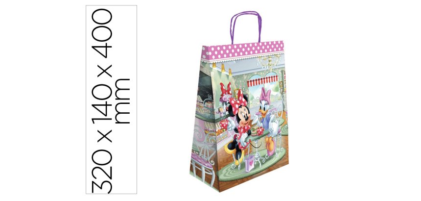 Bolsa para regalo basika papel celulosa 90 g minnie con asa retorcida tamaño l 320x140x400 mm