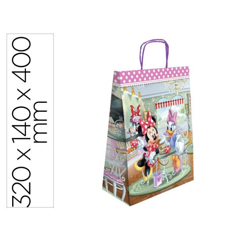 Bolsa para regalo basika papel celulosa 90 g minnie con asa retorcida tamaño l 320x140x400 mm