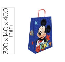 Bolsa para regalo basika papel celulosa 90 gr mickey con asa retorcida tamaño l 320x140x400 mm