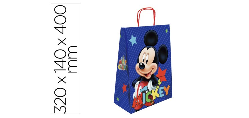 Bolsa para regalo basika papel celulosa 90 g mickey con asa retorcida tamaño l 320x140x400 mm