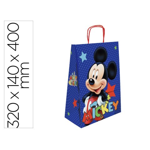 Bolsa para regalo basika papel celulosa 90 g mickey con asa retorcida tamaño l 320x140x400 mm