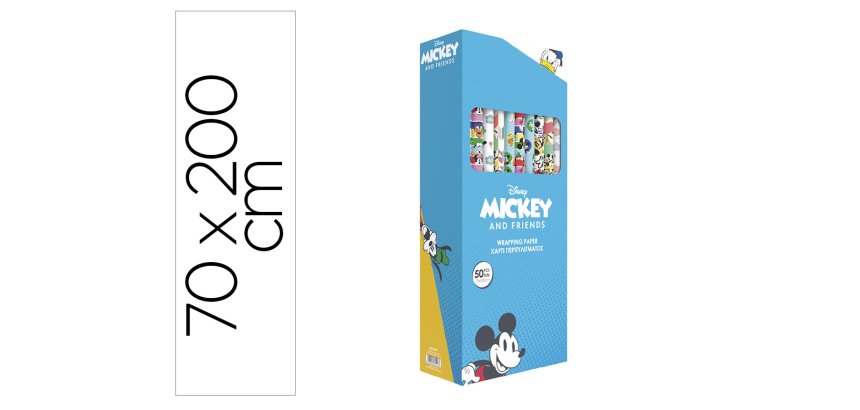 Papel de regalo basika disney mickey and friends rollo ancho 70 cm longitud 2 m diseños surtidos gramaje 60 g