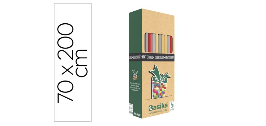 Papel de regalo basika kraft colores rollo ancho 70 cm longitud 2 m colores surtidos gramaje 50 g