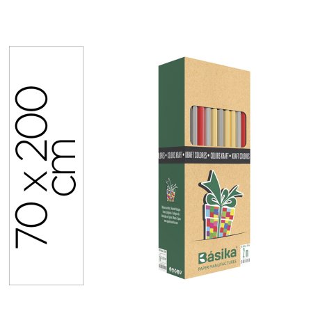 Papel de regalo basika kraft colores rollo ancho 70 cm longitud 2 m colores surtidos gramaje 50 g