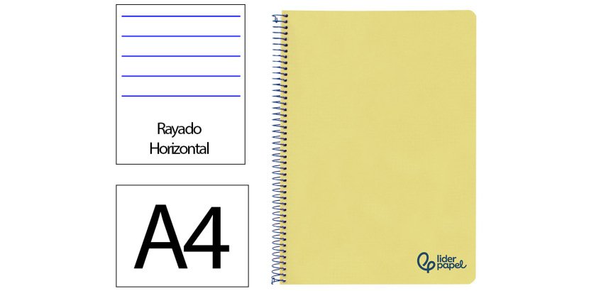 Cuaderno espiral liderpapel a4 wonder tapa plastico 80h 90gr rayado horizontal con margen color amarillo