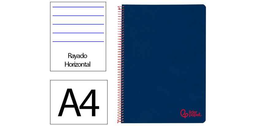 Cuaderno espiral liderpapel a4 wonder tapa plastico 80h 90gr rayado horizontal con margen color azul marino