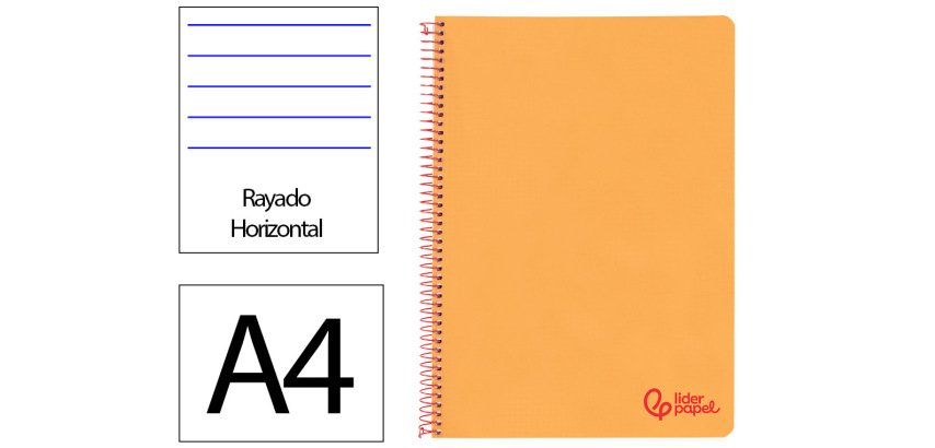 Cuaderno espiral liderpapel a4 wonder tapa plastico 80h 90gr rayado horizontal con margen color naranja