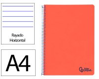 Cuaderno espiral liderpapel a4 wonder tapa plastico 80h 90gr rayado horizontal con margen color rojo