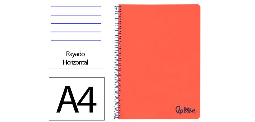 Cuaderno espiral liderpapel a4 wonder tapa plastico 80h 90gr rayado horizontal con margen color rojo