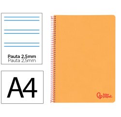 Cuaderno espiral liderpapel a4 wonder tapa plastico 80h 90gr pauta estrecha 2,5mm con margen color naranja