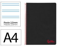 Cuaderno espiral liderpapel a4 wonder tapa plastico 80h 90gr pauta estrecha 2,5mm con margen color negro