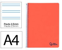 Cuaderno espiral liderpapel a4 wonder tapa plastico 80h 90gr pauta estrecha 2,5mm con margen color rojo