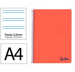 Cuaderno espiral liderpapel a4 wonder tapa plastico 80h 90gr pauta estrecha 2,5mm con margen color rojo