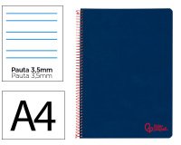 Cuaderno espiral liderpapel a4 wonder tapa plastico 80h 90gr pauta ancha 3,5mm con margen color azul marino