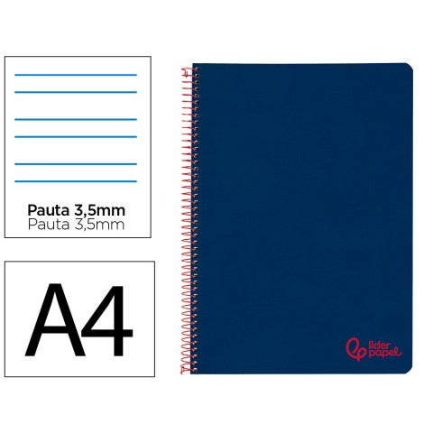 Cuaderno espiral liderpapel a4 wonder tapa plastico 80h 90gr pauta ancha 3,5mm con margen color azul marino