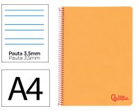 Cuaderno espiral liderpapel a4 wonder tapa plastico 80h 90gr pauta ancha 3,5mm con margen color naranja