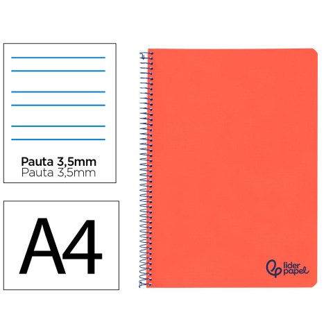 Cuaderno espiral liderpapel a4 wonder tapa plastico 80h 90gr pauta ancha 3,5mm con margen color rojo