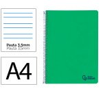 Cuaderno espiral liderpapel a4 wonder tapa plastico 80h 90gr pauta ancha 3,5mm con margen color verde oscuro