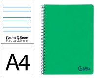 Cuaderno espiral liderpapel a4 wonder tapa plastico 80h 90gr pauta ancha 3,5mm con margen color verde oscuro