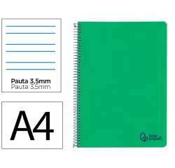 Cuaderno espiral liderpapel a4 wonder tapa plastico 80h 90gr pauta ancha 3,5mm con margen color verde oscuro