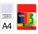 Cuaderno espiral liderpapel a4 wonder tapa plastica 80h 90gr cuadro 4mm con margen pack 5+1 colores surtidos