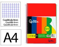 Cuaderno espiral liderpapel a4 wonder tapa plastica 80h 90gr cuadro 4mm con margen pack 5+1 colores surtidos