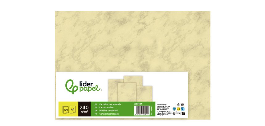 Cartulina marmoleada liderpapel din a4 240gr crema claro paquete de 100 hojas