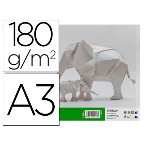 Cartulina liderpapel a3 180g/m2 blanco paquete de 25+5 hojas en carpeta dossier transparente con cierre