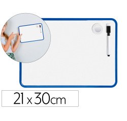 Pizarra blanca liderpapel 21x30 cm magnetica doble cara lisa con rotulador iman y borrador