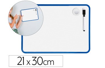 Pizarra blanca liderpapel 21x30 cm magnetica doble cara lisa con rotulador iman y borrador