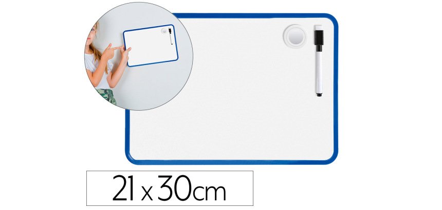Pizarra blanca liderpapel 21x30 cm magnetica doble cara lisa con rotulador iman y borrador