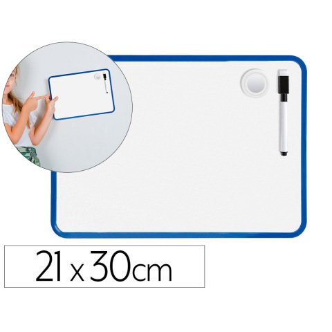 Pizarra blanca liderpapel 21x30 cm magnetica doble cara lisa con rotulador iman y borrador