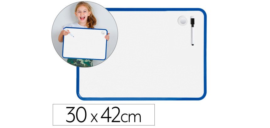 Pizarra blanca liderpapel 30x42 cm magnetica doble cara lisa con rotulador iman y borrador